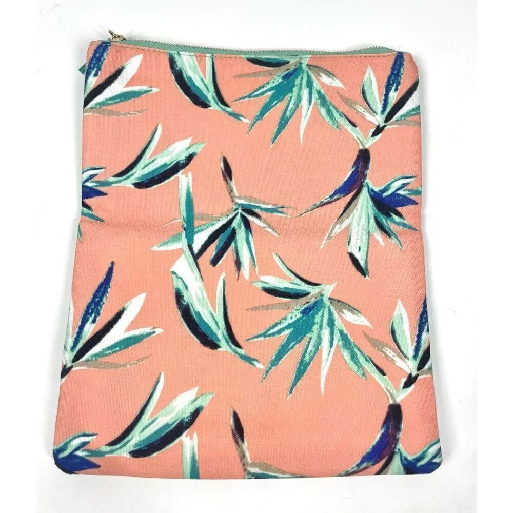 Rachel Pally Tropical Floral Coral Mint Reversible  Foldover Canvas Clutch